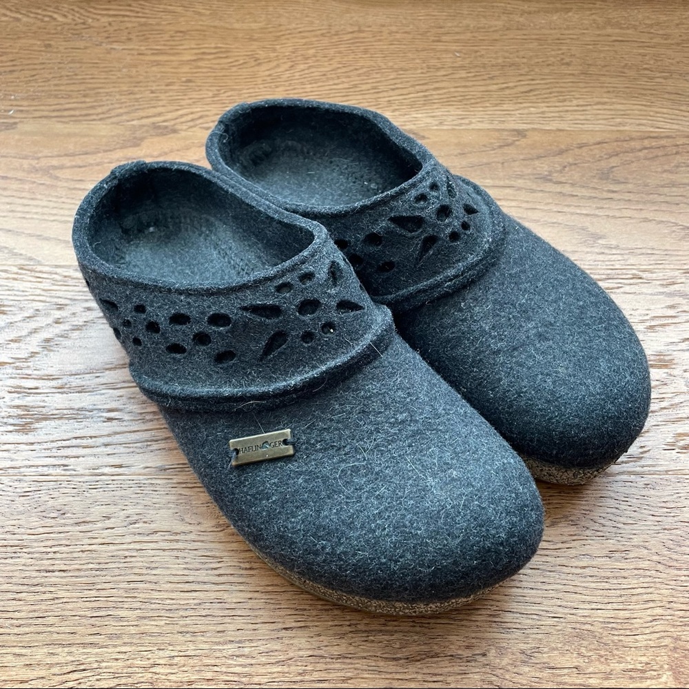 HAFLINGER womens lacy wool clog in charcoal